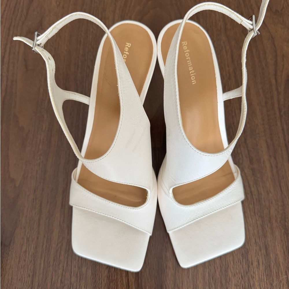 Reformation White Strappy Heels